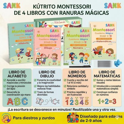 Kit Mente Brillante 4 en 1— Cuaderno Reutilizable "Mejora la Letra de tu Hijo en 30 Días"